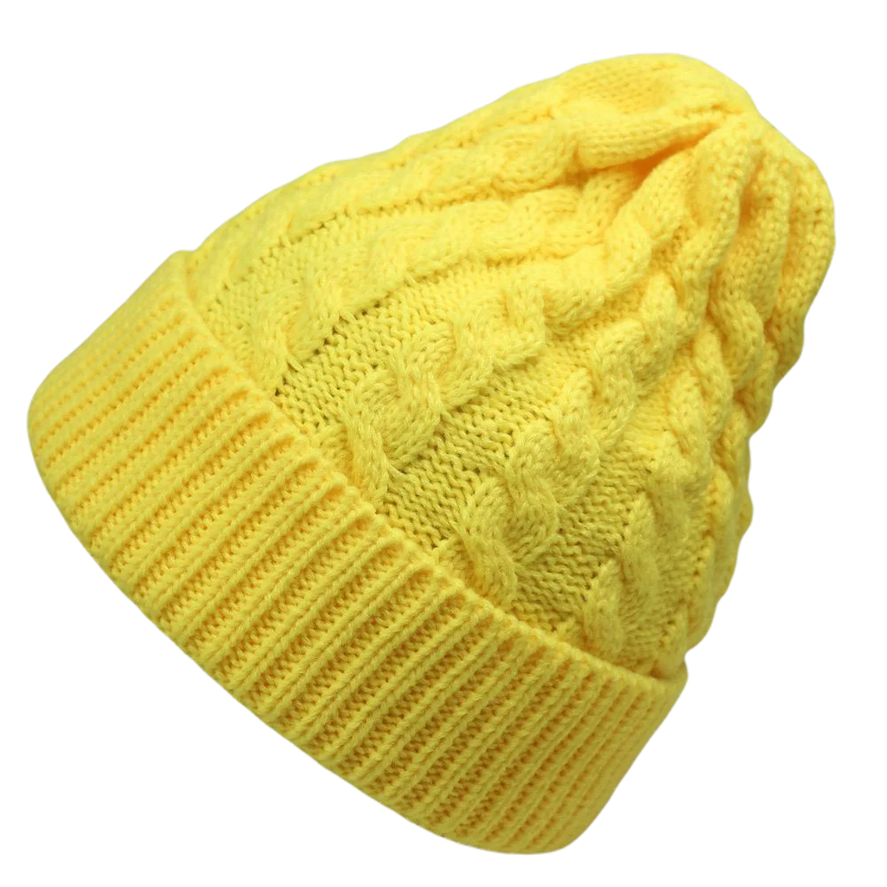 Acrylic Solid Cable Knit Beanies Blank Hats for Women Yellow Hot Pink Purple Single-layer Thin Style