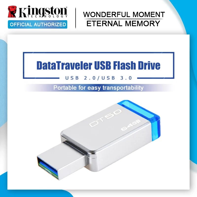 Kingston-Clé USB 3.0 en métal DT50, support à mémoire de 16 Go 32 Go 64 Go 128 Go