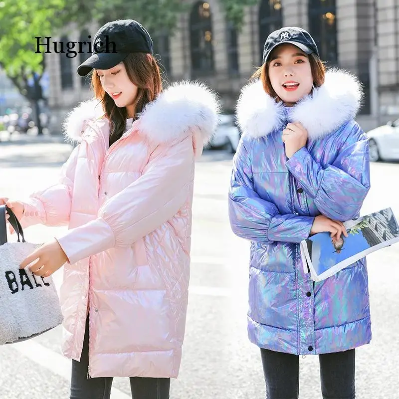2020 Cotton Padded Korean Version Loose Winter Bright White Coat Women's Medium and Long Down Cotton Padded Jacket