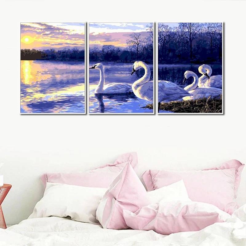 

Gatyztory 3pcs Swan Paint By Numbers For Adults Children Animal HandPainted Oil Painting Canvas DIY Gift Home Decor 4050cm