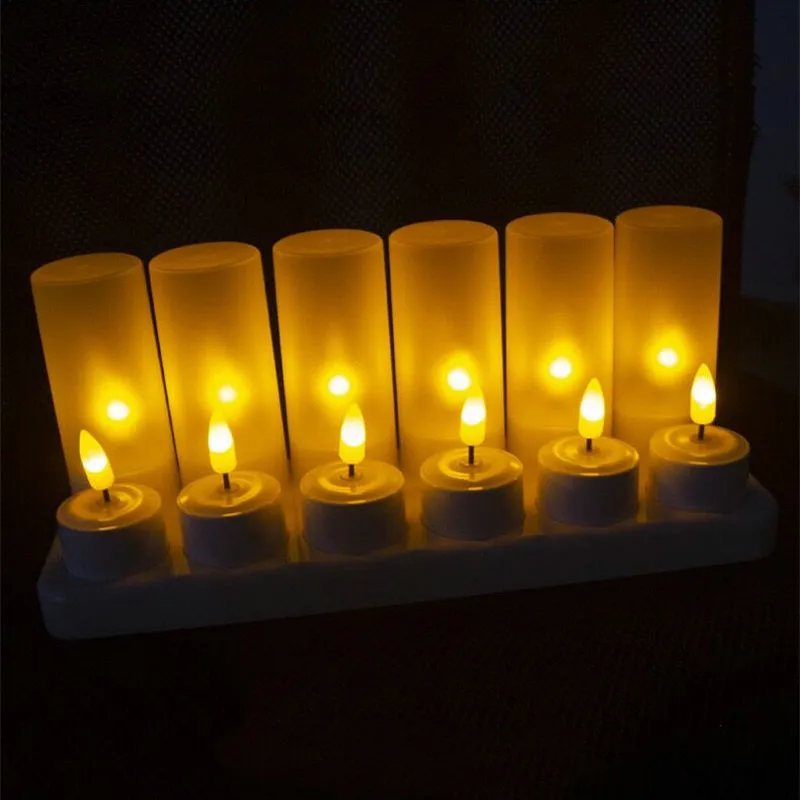 Pack of 4/6/12 Rechargeable Romantic Led Candle 3D Flame TeaLight Candle lamp Waxless Christmas Wedding Party Decoration-Amber