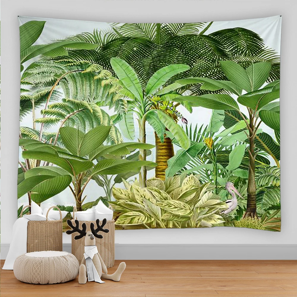 Palm Tree Tapestry Wall Hanging Tropical Leaves Flowers Beach Wall Tapestry Animal Birds Backdrop Wall Cloth Carpet Tapestries