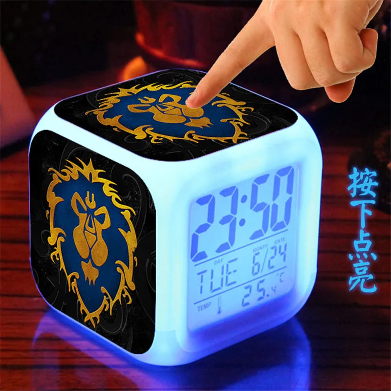 Alarm clock of world of warcraft WOW movie surrounding colorful light discoloration of warcraft clock creative gifts