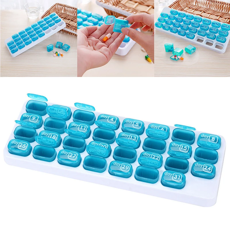 1PCS 4 Row 31 Squares Month 31Days Tablet Pill Box Holder Medicine Storage Organizer Container Case  Household Pills Box