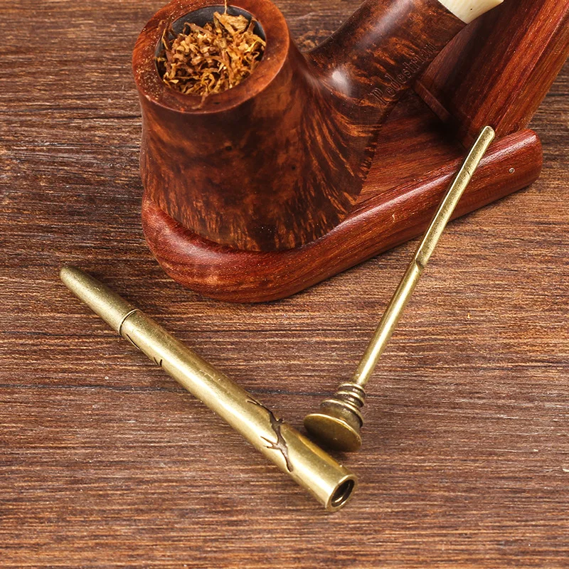 

New 1pcs pure copper Tobacco Pipe Tamper Tool Retro Pokers Carved Bamboo Leaf Smoking Pipe Cleaner Accessories