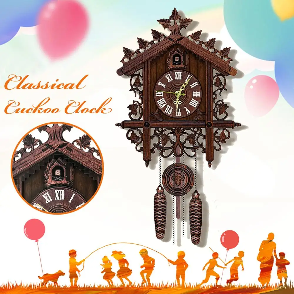 Cuckoo Wall Clock Hanging Handcraft Wall Clock Decoration Art Vintage Bird Swing Wood Cuckoo Clock