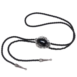 Western Cowboys Vintage Large Oval Black Stone Handmade Neck Tie Bolo Ties merican Bolo Tie Jewelry Shirt Chain Necklace
