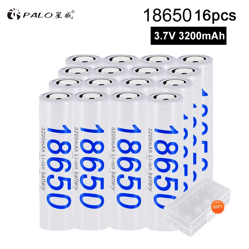 

PALO 16PCS 18650 Battery 100% New Original NCR18650B 3.7v 3200mah Lithium Rechargeable Battery For Flashlight