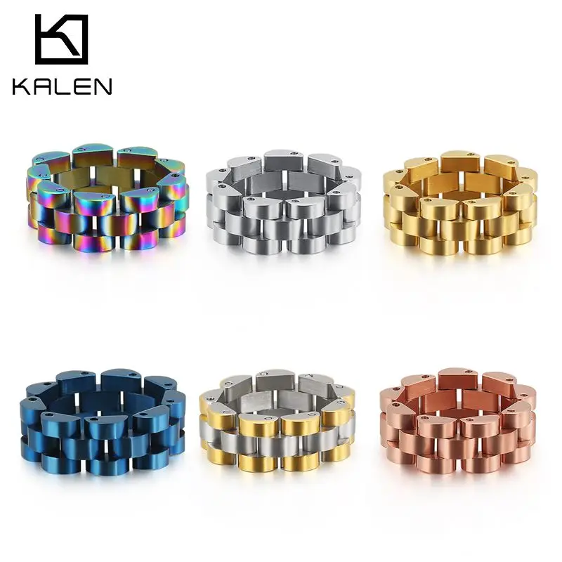 Kalen 8/10mm Never Fade Rose/Blue/Gold Color Strap Rings For Men Women 316L Stainless Steel Jewelry Fashion Finger Band Dropship