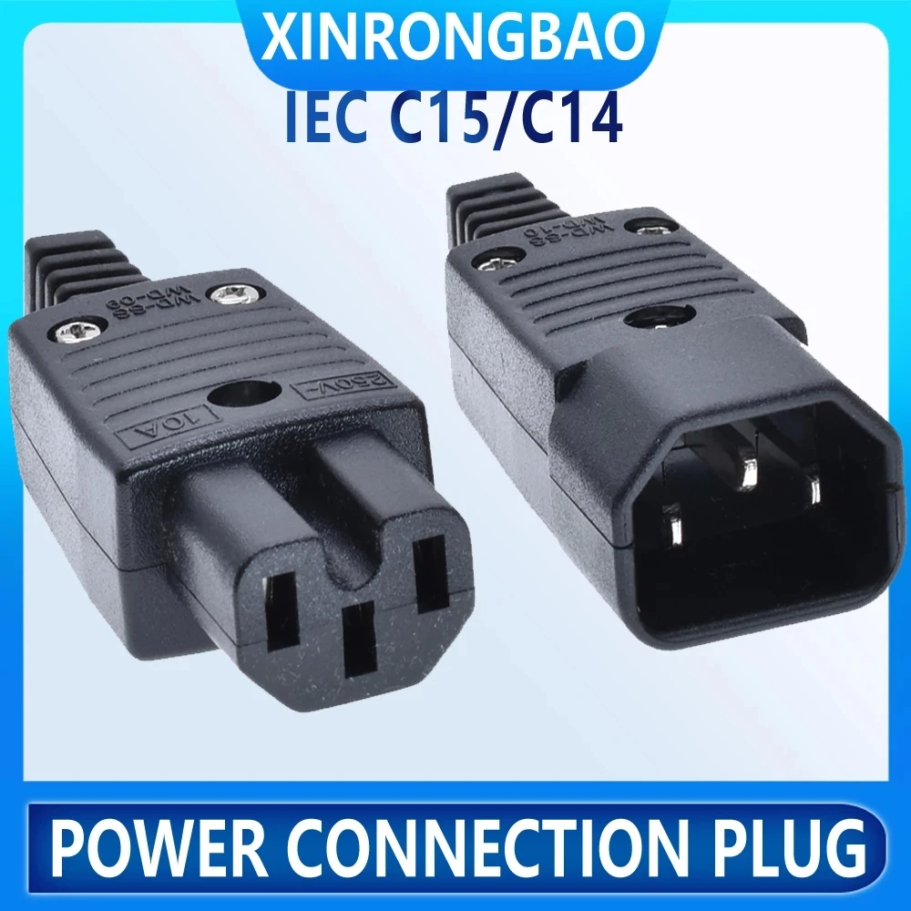 IEC C15 C14 C13 power connector 10A250V AC 3 prong electric plug adapter female male wiring Industrial IC work accessories black