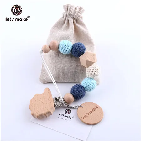 Let's Make Baby Pacifier 1PC Pacifier Chain Elephant Wooden Clip Geometric Crochet Beads Bag Wood Teether Tiny Rod Dummy Clips