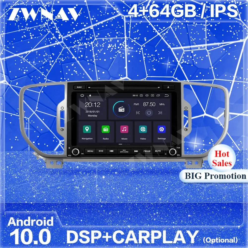 Carplay Android 10 Screen GPS Navigation For KIA Sportage 2016 2017 2018 2019 2020 Auto Radio Stereo Multimedia Player Head Unit