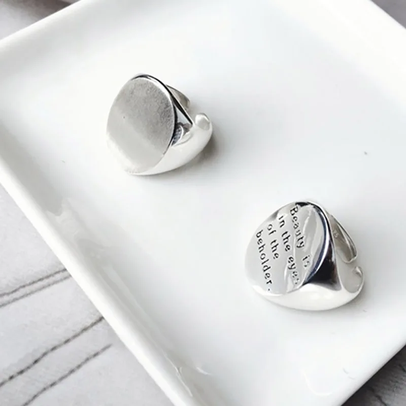 Foxanry Stamp Smooth Rings for Women Fashion Simple English Letter Wide Round Geometric Party Jewelry Gifts