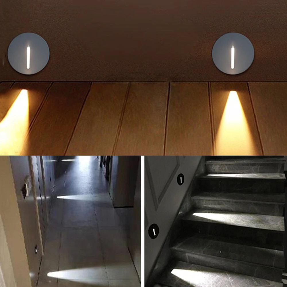 Led Stair Lights 3W Silver White  Black Home Step Wall Light AC85V 265V Recessed Footlight Corridor Stairs Lighting Night Lamp