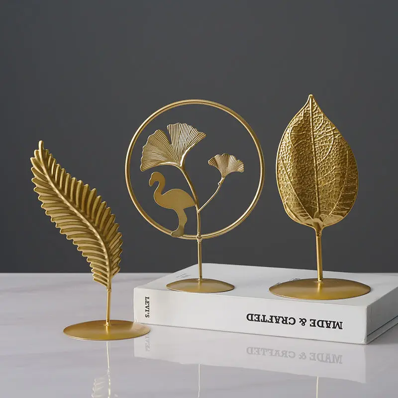 Современное украшение для дома, офисные аксессуары для гостиной, декоративные статуи для дома, статуя с листьями, миниатюрные металлические украшения