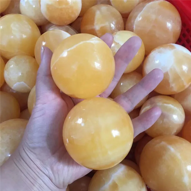 

Natural Yellow Quartz Ball Reiki Healing Stones Gold Frozen Stone Calcite Sphere For Home Decoration