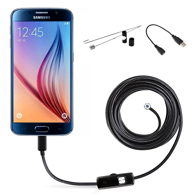 Najnowszy 5.5mm endoskop USB Camera Android PC 2m elastyczny zakres inspekcji węża kamera boroskopu z 6 diodami led regulowany