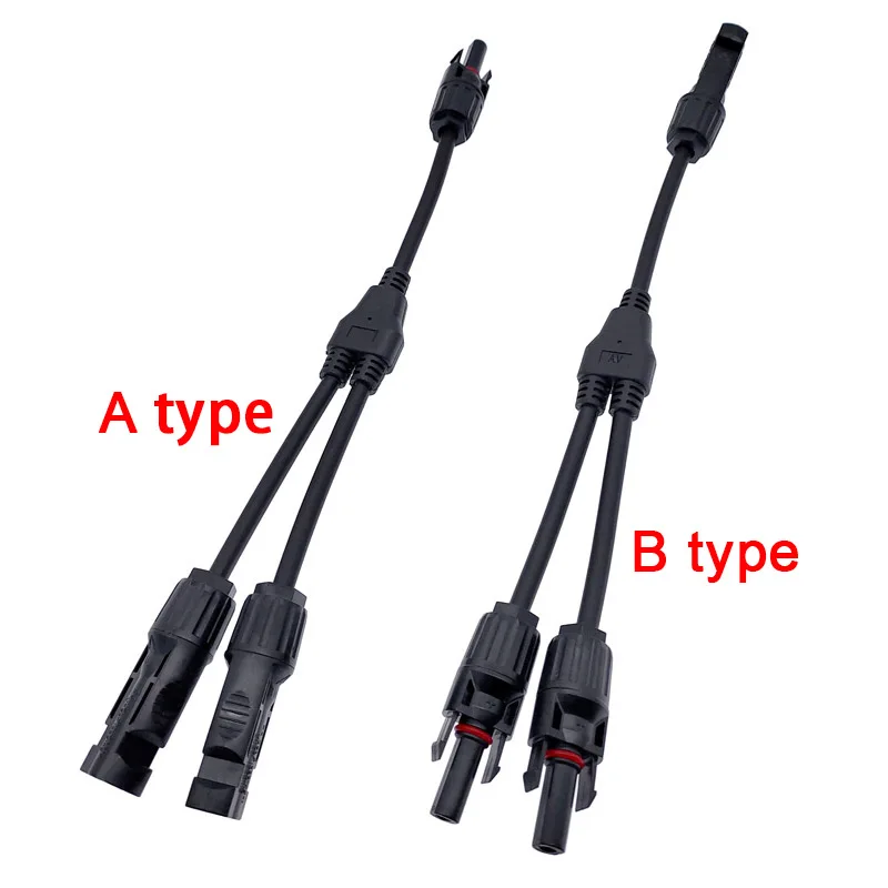 1 pair Solar Photovoltaic Panel Adaptor Cable Connector 2 Branch Y Type 3 Way Plug Parallel Connection Solar Kits System