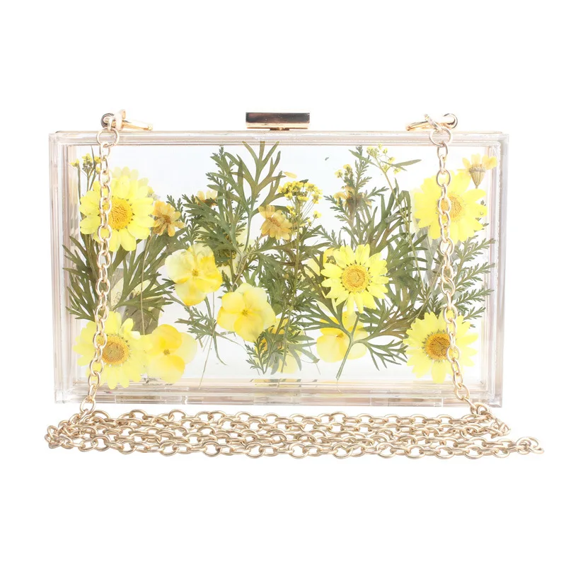 18x11CM 2020 New Fashion Acrylic Transparent Flower Bag Banquet Ladies Holding Dinner Bag Shoulder Bags Women Messenger a6137