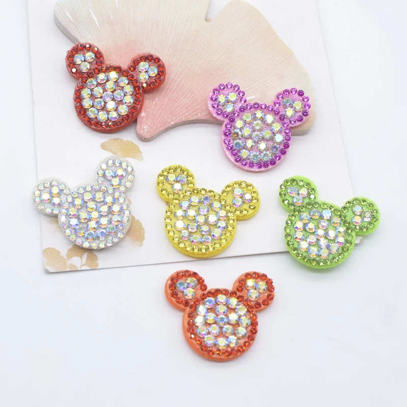 12Pcs 30*25mm Padded Scrapbooking Mouse Head Patches Rhinestone for Handmade Headwear Hair Clips Bow Decor Appliques Accessories
