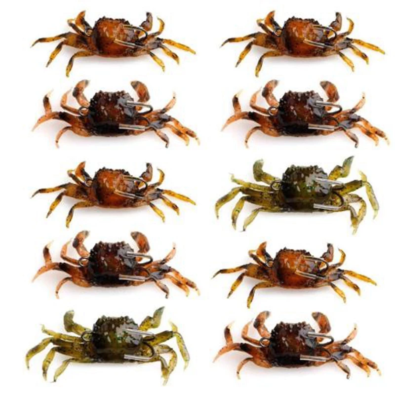 

10 Pcs Crab Bait, 3D Simulation Crab Soft Bait with Pointed Hook, Sea Fish Bait Buckle, Sea Fish Fishing Tackle Tools