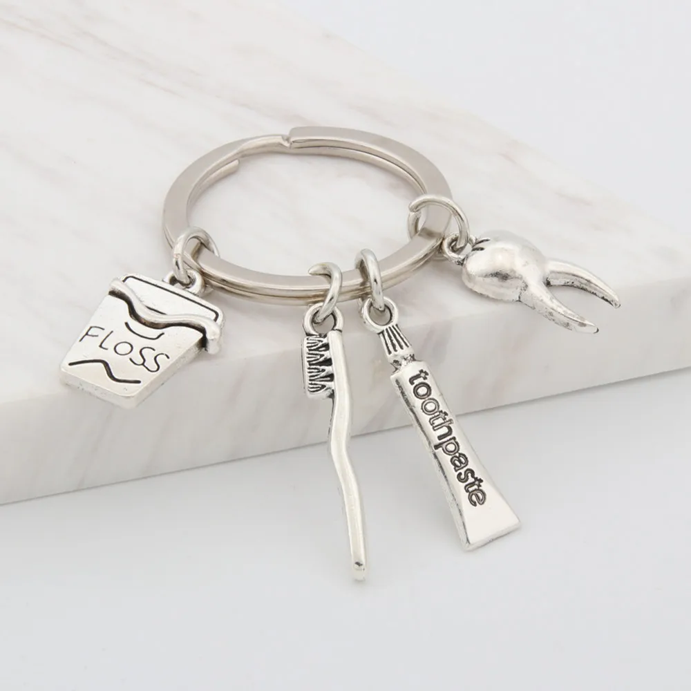1pc Toothbrush floss Toothpaste Tooth Key Holder Dental Hygienist Keychains Decorative Backpack Pendant Keyring