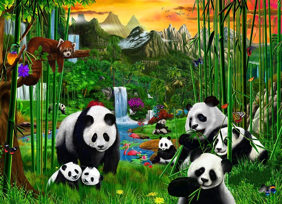 Jmine Div 5D panda zoo bamboo Full Diamond Painting cross stitch kits art High Quality Animal 3D paint by diamonds