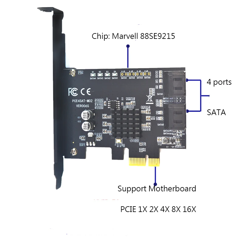 PCI-E SATA 카드 PCI-E 1X 카드 PCI Express-SATA 3.0 2 포트 4 포트 6 포트 SATA III 6Gbps 확장 어댑터 보드, 카드에 추가