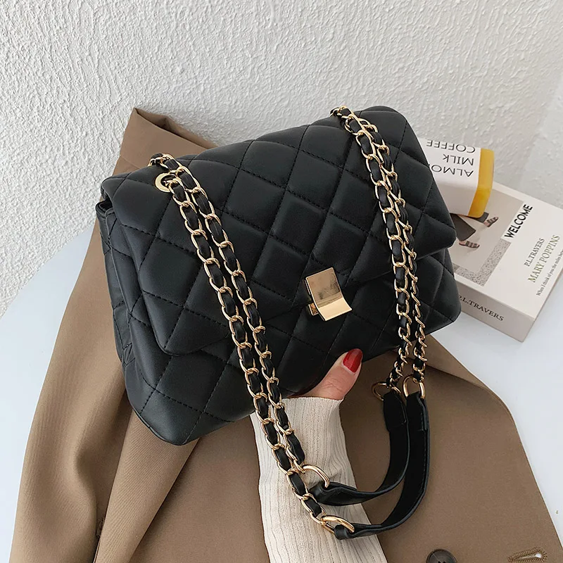 Casual Small Black PU Leather Crossbody Bags For Women 2020 Chain Shoulder Handbags Women's Branded Trending Hand Bag