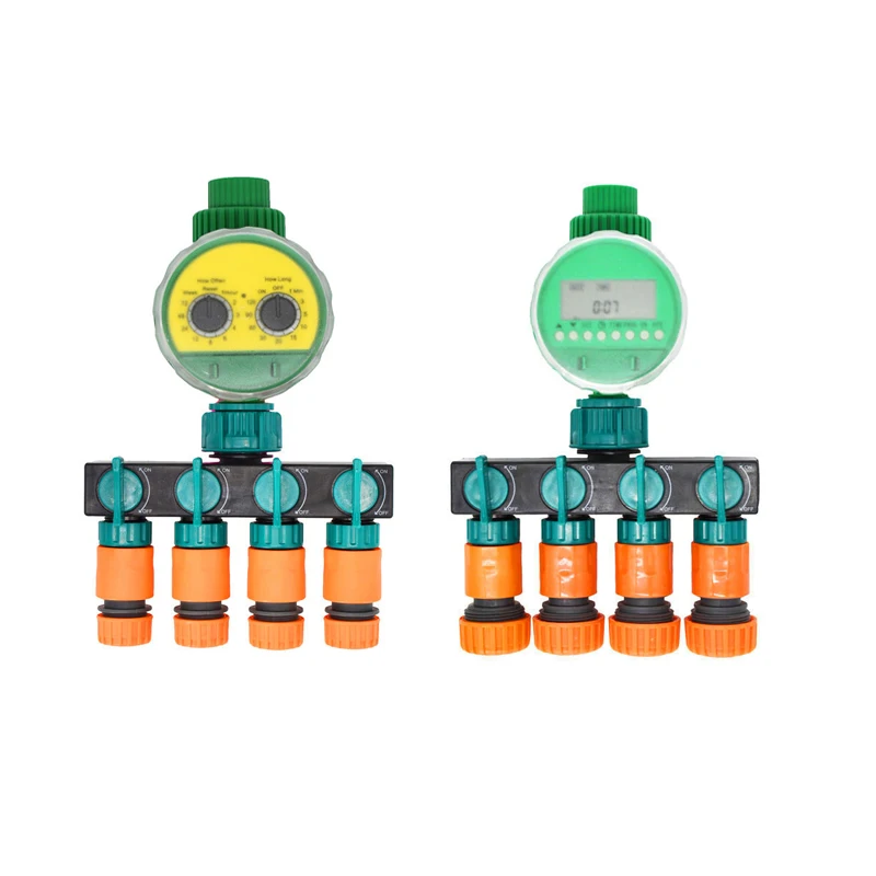 

1/2" 3/4" Garden Hose 4-way Water Splitter Automatic Watering Timer Knob Gardens Water Timer Tap Watering kit 1Pcs