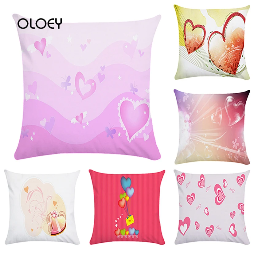 45 * 45cm Romantic Pink Love Couple Pattern Peach Skin Cushion Cover Suitable for Home Bedroom Decoration Square Cushion Cover .