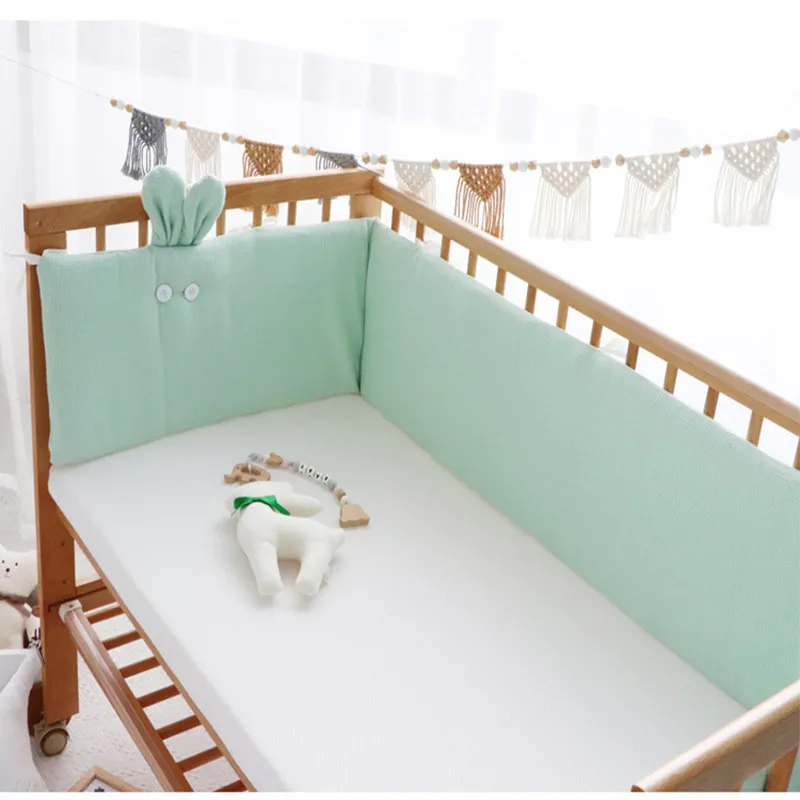 Berço do bebê pára-choques algodão waffle orelha de coelho infantil recém-nascidos proteção almofada sleepping almofadas pára-choques almofada berço cerca cama beddin