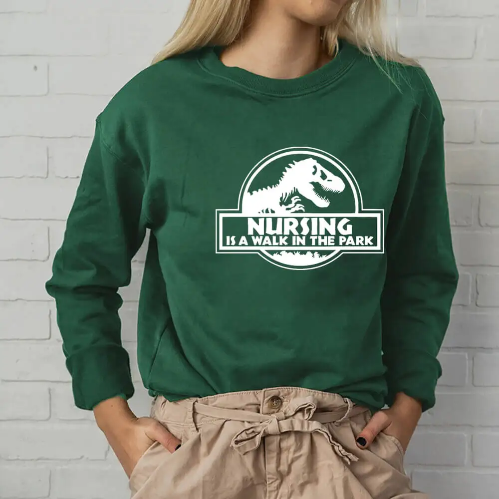 

Nursing Walk in the Park 100%Cotton Printed Women's Sweatshirt Nurse Life Casual O-Neck Pullover Long Sleeve Tops Nurse Gift