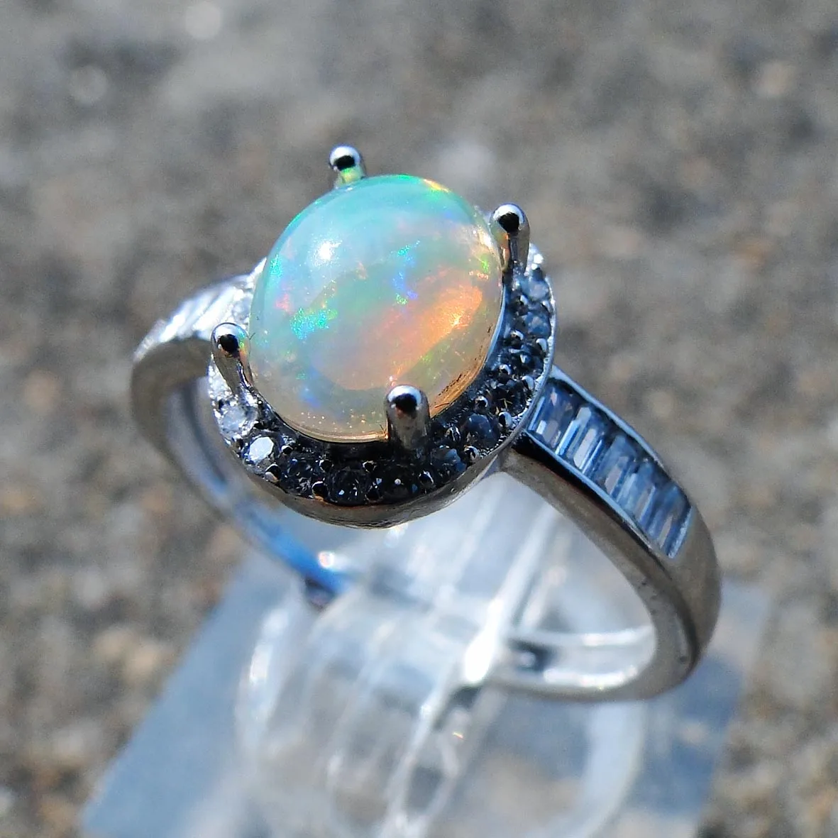 

Ethiopia Natural Opal Jewelry with Multicolor Opal 925 Sterling Silver Ring Wedding Women Rings