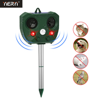 IP66 Ultrasonic Solar Bird Repeller Insect Pest Snake Cat Dog Fox Animal PIR Motion Sensor Rechargeable for Outdoor Garden Yard