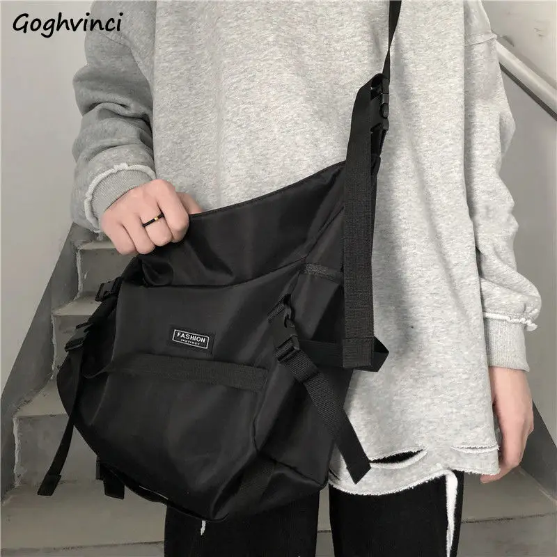 High Street Crossbody Bags Women Solid Black Travel Large Capacity Eco-friendly Tactical Dark Academia Functional School Couples