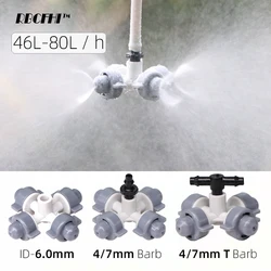 RBCFHI 5PCS 46-80L /h Cross Mist Nozzles Garden Greenhouse Irrigation Watering Hanging Fog Sprinklers with 6.0mm 1/4'' Barb