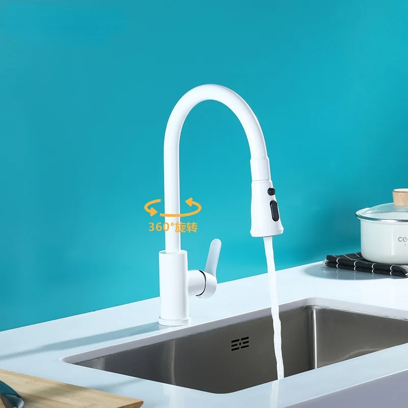 

White Pull-out Kitchen Sink Faucet 304 Stainless Steel Kitchen Faucet Kitchen Pull-out Sink Faucet Multi-function Nozzle