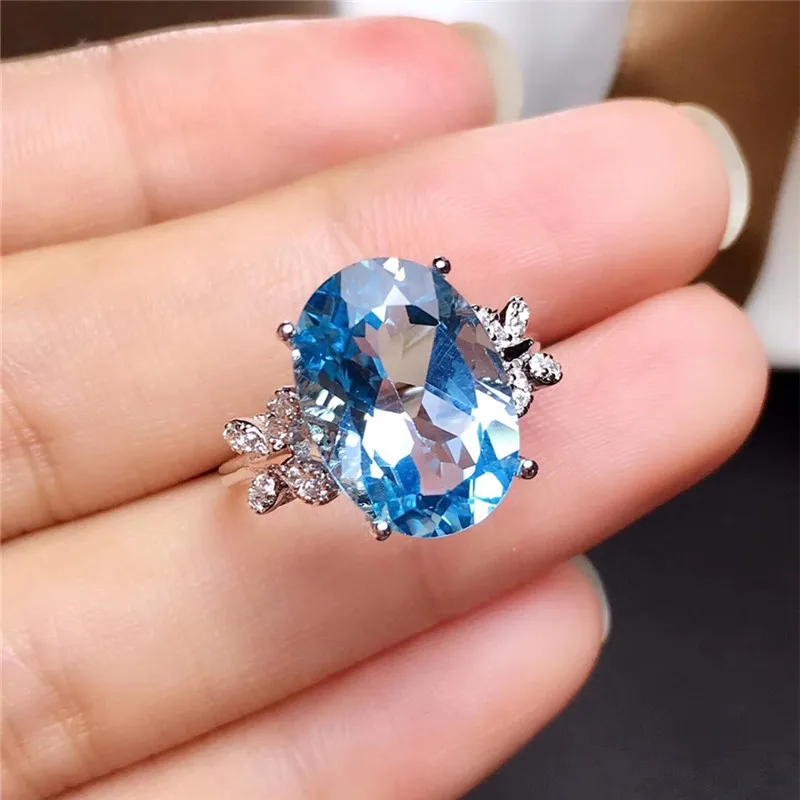 

LeeChee Topaz Ring 10*14MM Blue Natural Gemstone Fashion Jewelry Real 925 Sterling Silver for Women Anniversary Gift Free Ship