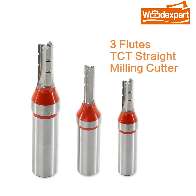 CNC Straight Router Bits 3 Flutes TCT Carbide Tipped End Milling Cutter for Flush Trim Slotting Grooving Wood MDF Plywood 1/2