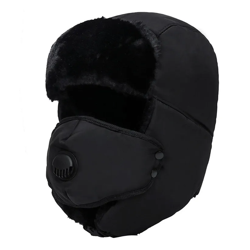 Winter Thick Russian Bomber Hat Earflap Breathable Detachable Mask Hats Women Men Cold Winter Warm Fur Headwear Ski Ushanka Caps