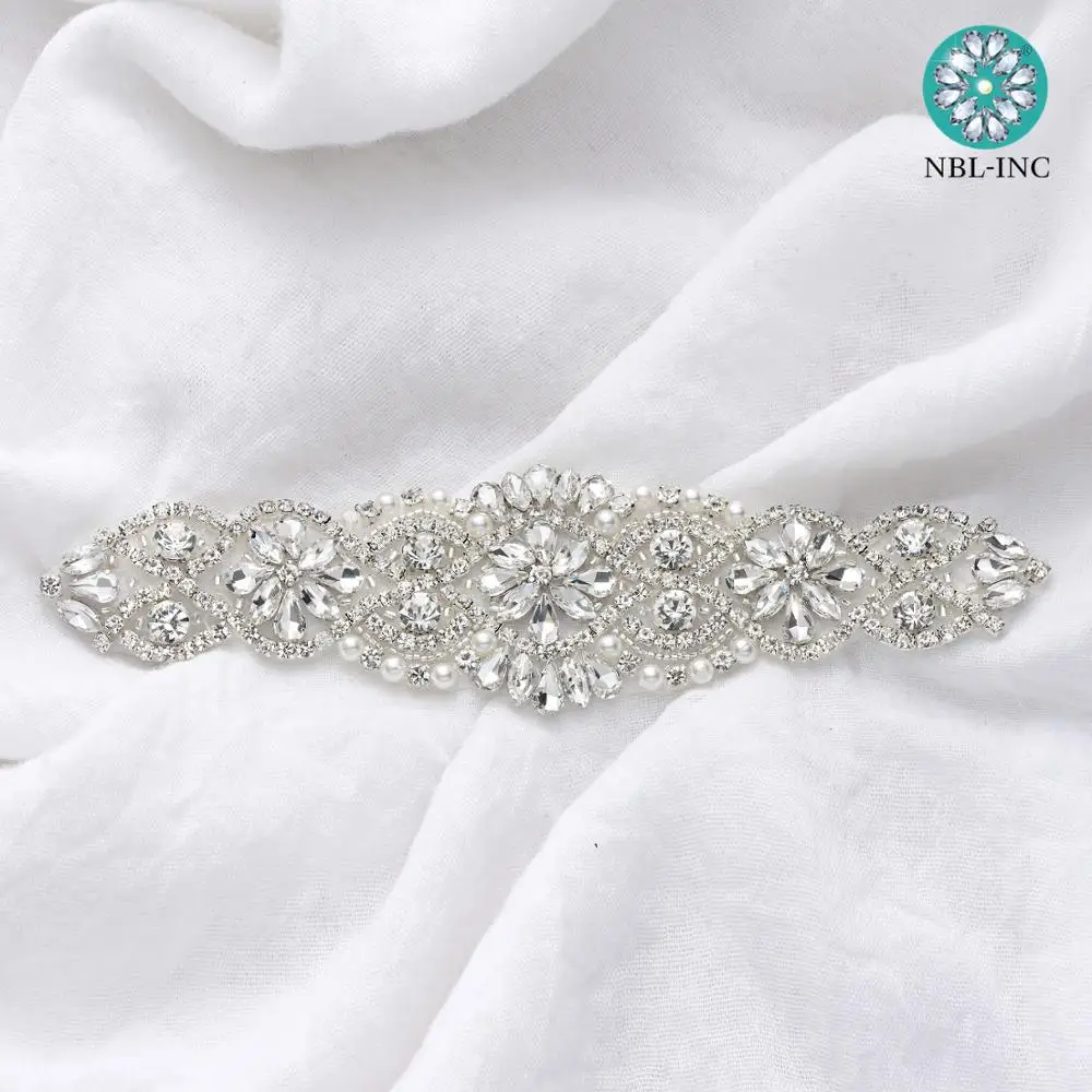 (30pcs)Wholesale hand sew beaded bridal sash rose gold clear crystal rhinestone appliques for wedding dresses garment WDD0396