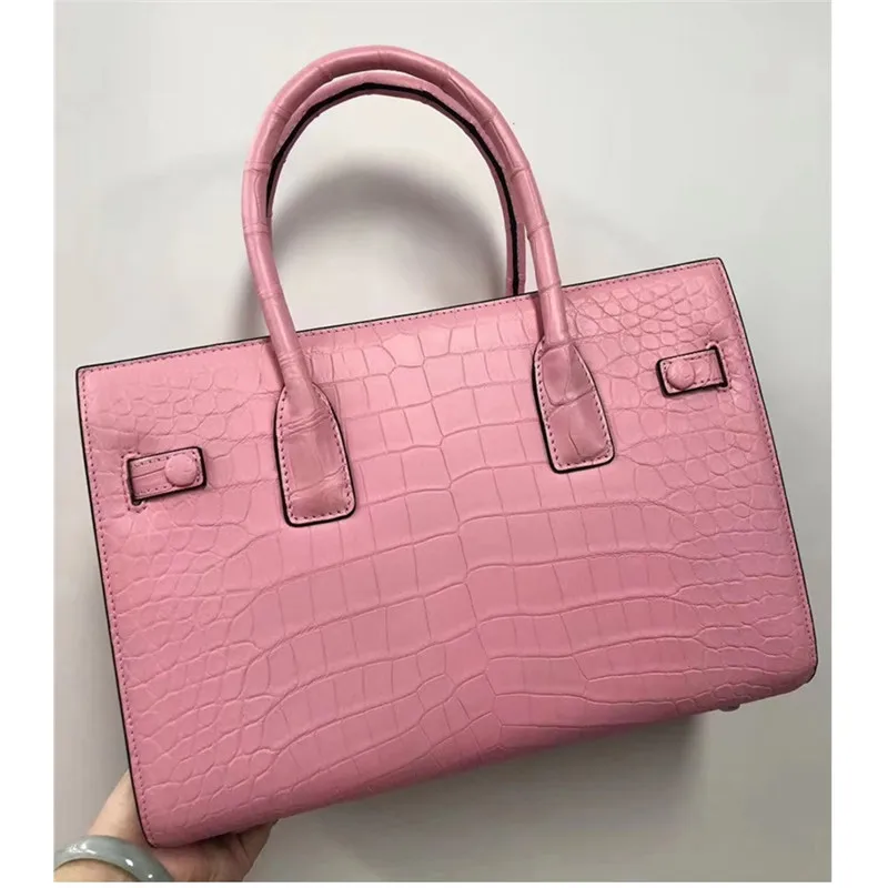 Authentic Exotic Crocodile Belly Skin Women's Purse OL Lady Working Handbag Genuine Alligator Leather Female Large Shoulder Bag