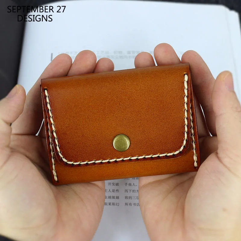 

Storage Coin Purses Men Vegetable Tanned Leather Luxury Handmade Credit Card Bag Women Retro Mini Wallets Money Pouch