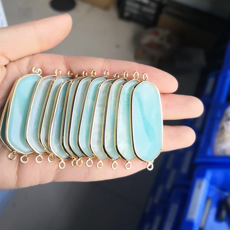 2pcs Natural blue amazonite stone pendants connector charm necklace bracelet earring connector Accessories blue stone pendants