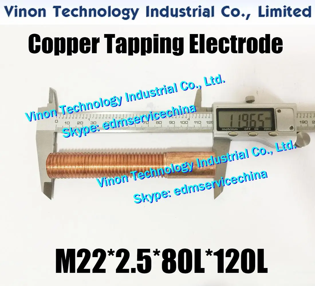 (5PCS Pack) M22*2.5*80L*120Lmm edm Copper Threading Electrode, Thread Length 80mm, Overall Length 120mm With Hole