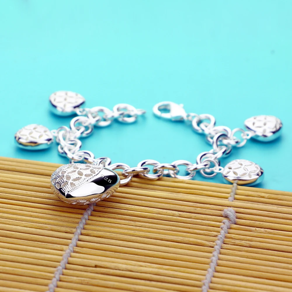 

925 Sterling Silver Hollow Heart Chain Bracelet for Women European Fashion Designer Wedding Party Gift Jewelry