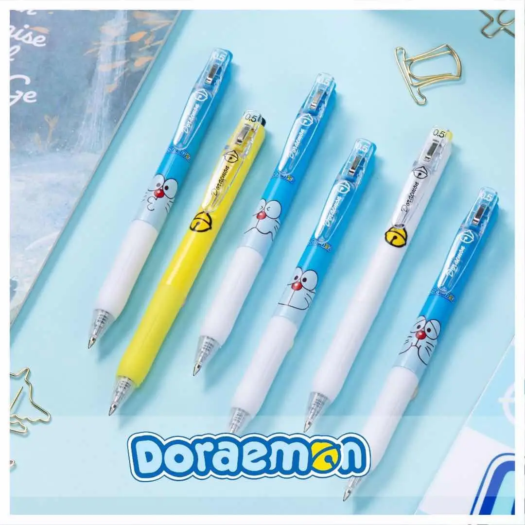 Doraemon Quick-drying Signature Gel Pen Black 0.5 Press Gel Pen Cute Cartoon Student Gel Pen 1/6PCS