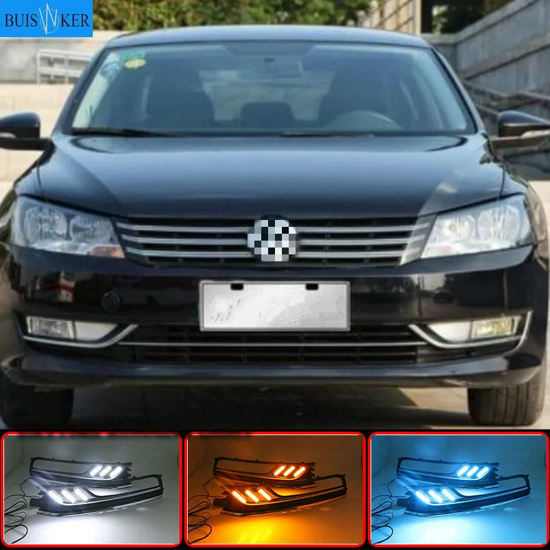 

LED drl daytime running light for Volkswagen Passat b7 2012-2016 with moving yellow turn signals and blue night running light