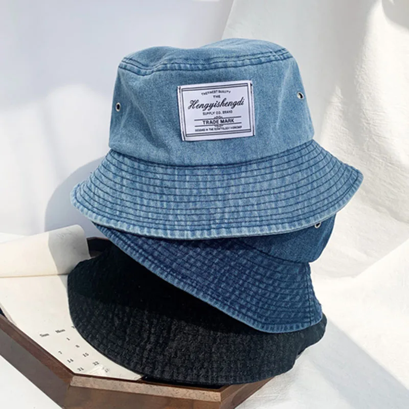 cowboy denim bucket hats women hat men hat panama outdoor hip hop hat retro washed denim girl fisherman hat street merchandise h